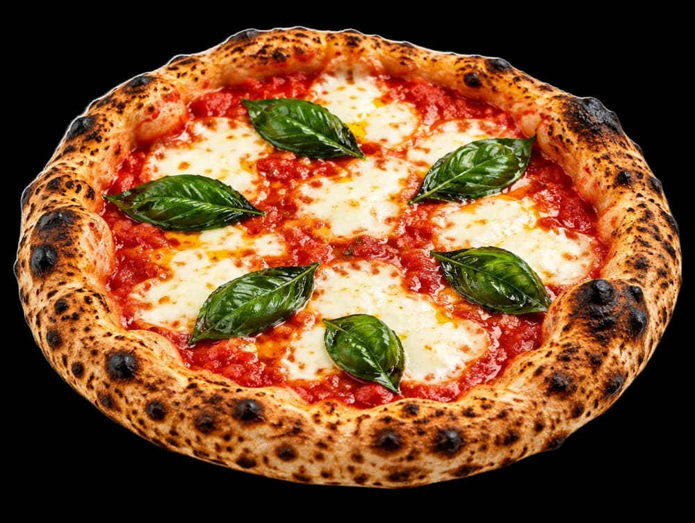 En margherita med mozzarella och färsk basilika